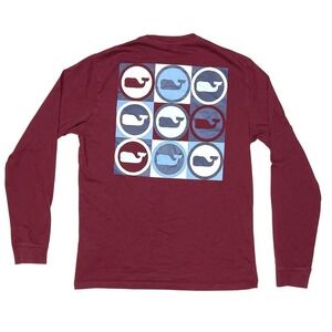 Vineyard Vines Whale Dot Grid Long Sleeve Pocket Tee Men's Small‎ Burgundy EUC